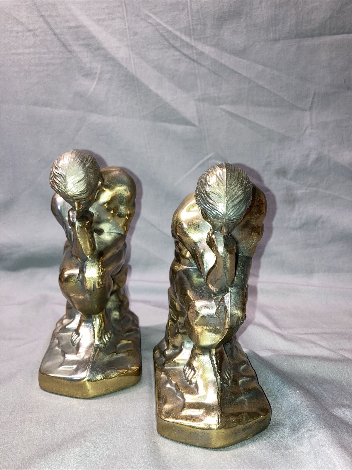 VTG 1928 Antique Brass  Auguste Rodin Style “ The Thinker” 7” Brass Bookends