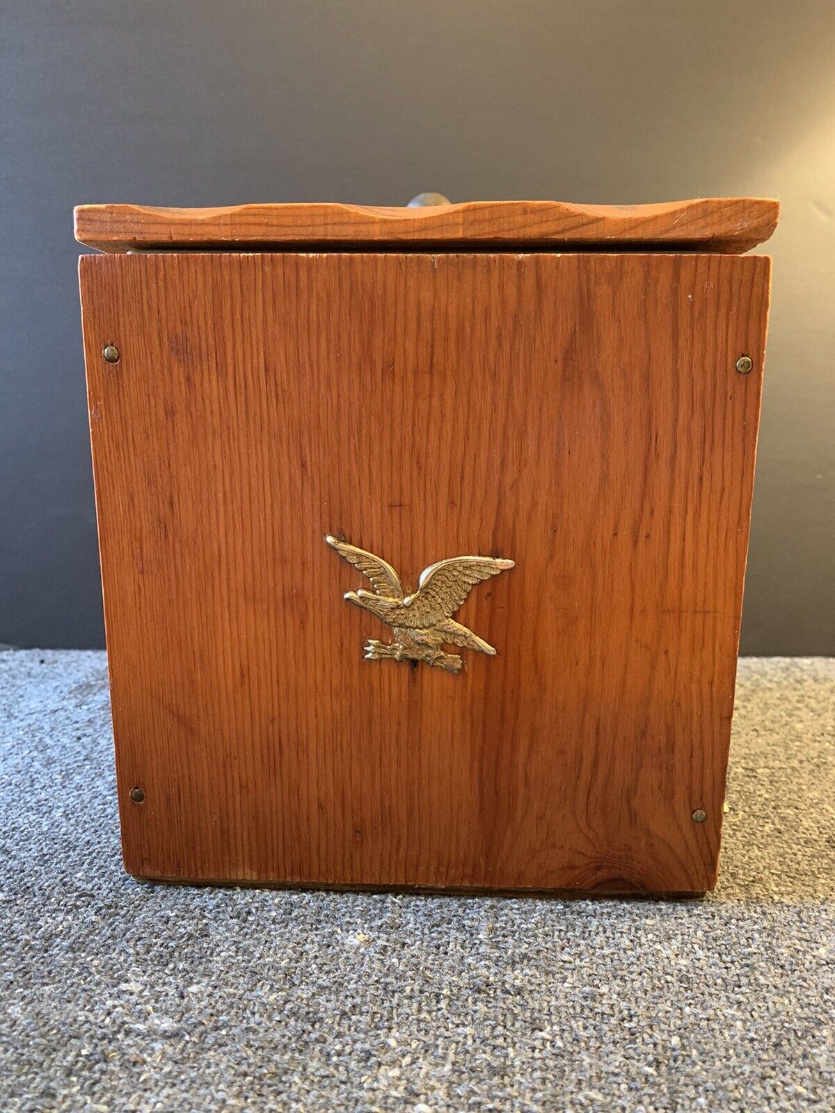 Vintage Wooden Ice Bucket With Eagle Emblem With Liner
