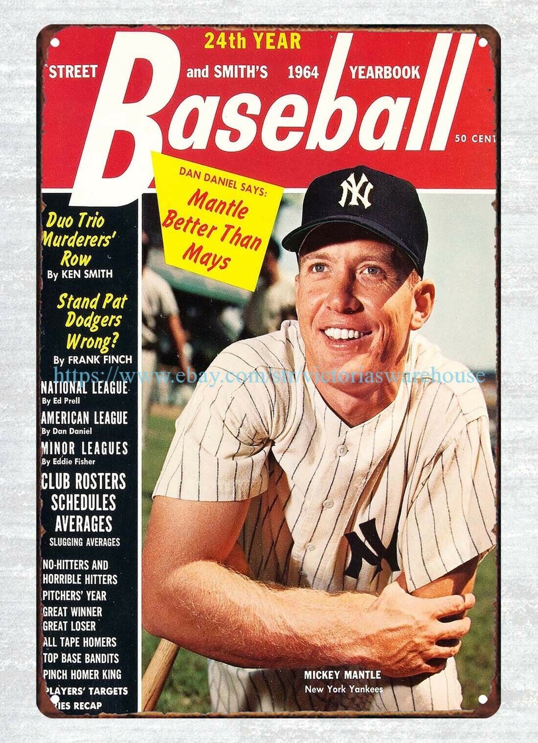 1964 Mickey Mantle Street and Smith\'s Baseball Yearbook Cover metal tin sign