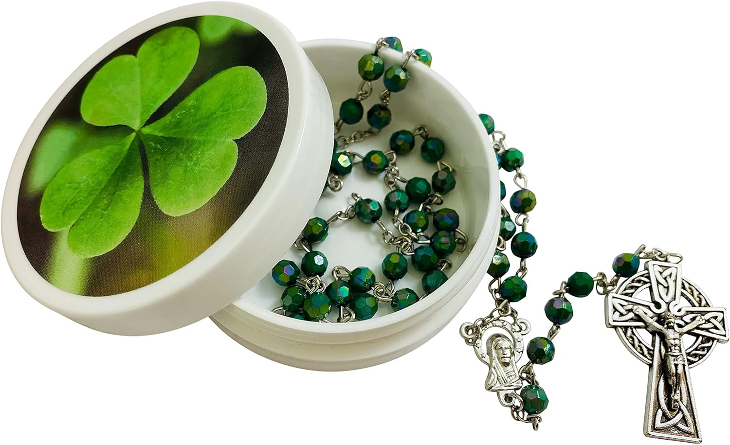 Westmon Works Irish Shamrock Rosary Saint Patrick\'s Prayer Set with Green