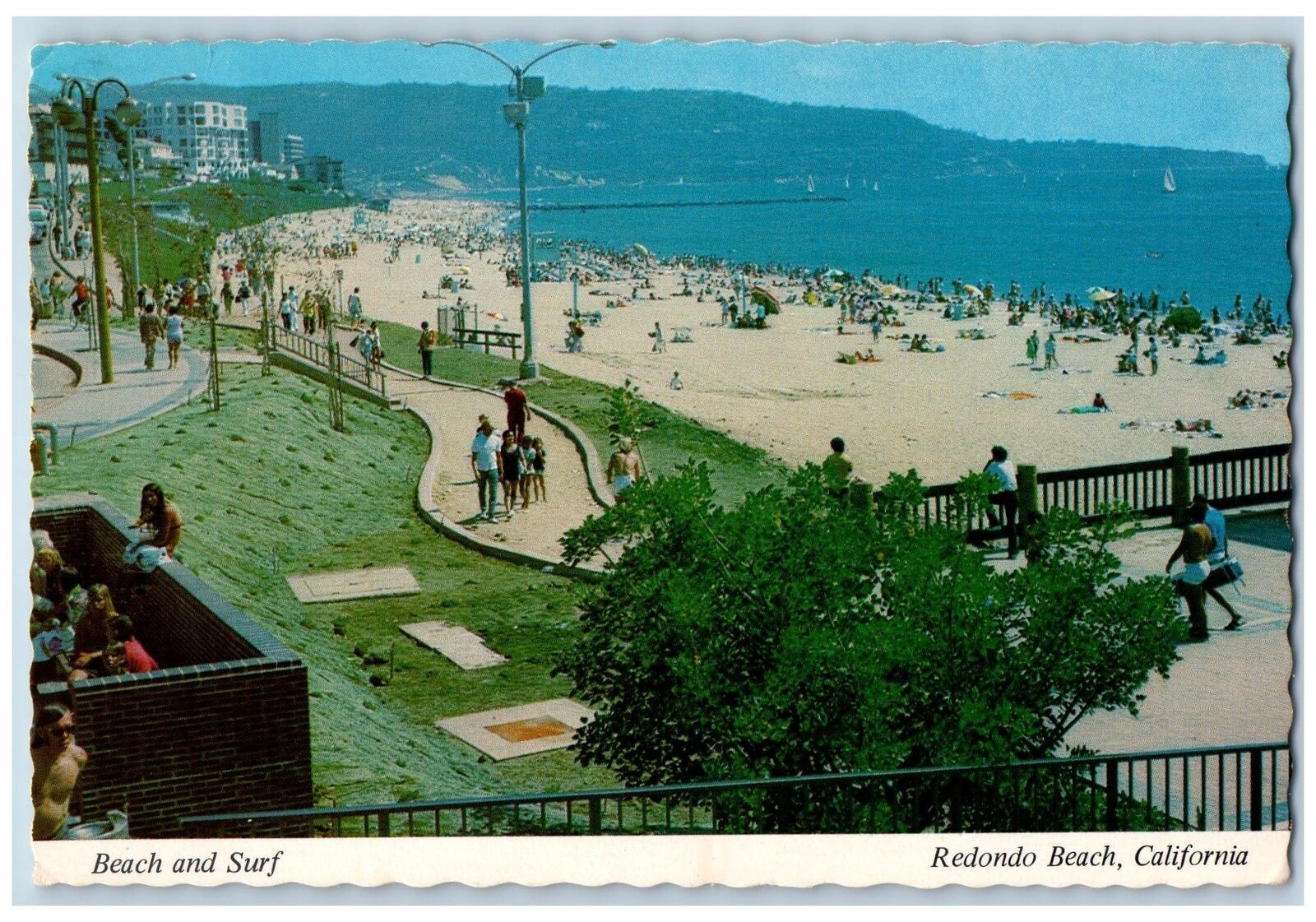 1978 Beach & Surf Tourists Bathing Redondo Beach California CA Vintage Postcard