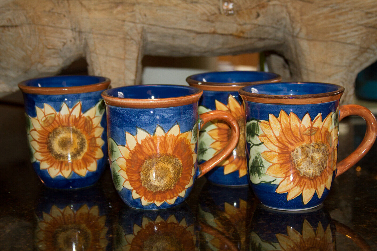 Dining Style Sunflower Coffee Tea Cup Mugs SET 4 Ceramic/Pottery