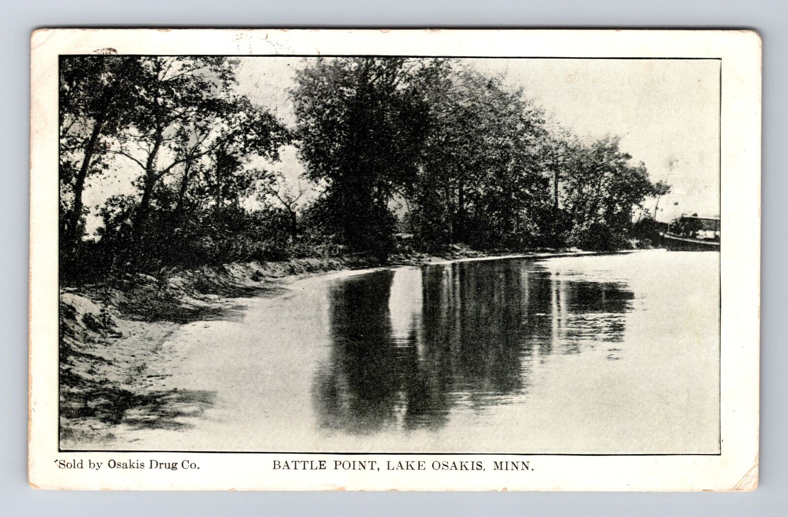 Lake Osakis MN-Minnesota, Scenic View Boat Battle Point, Vintage c1910 Postcard