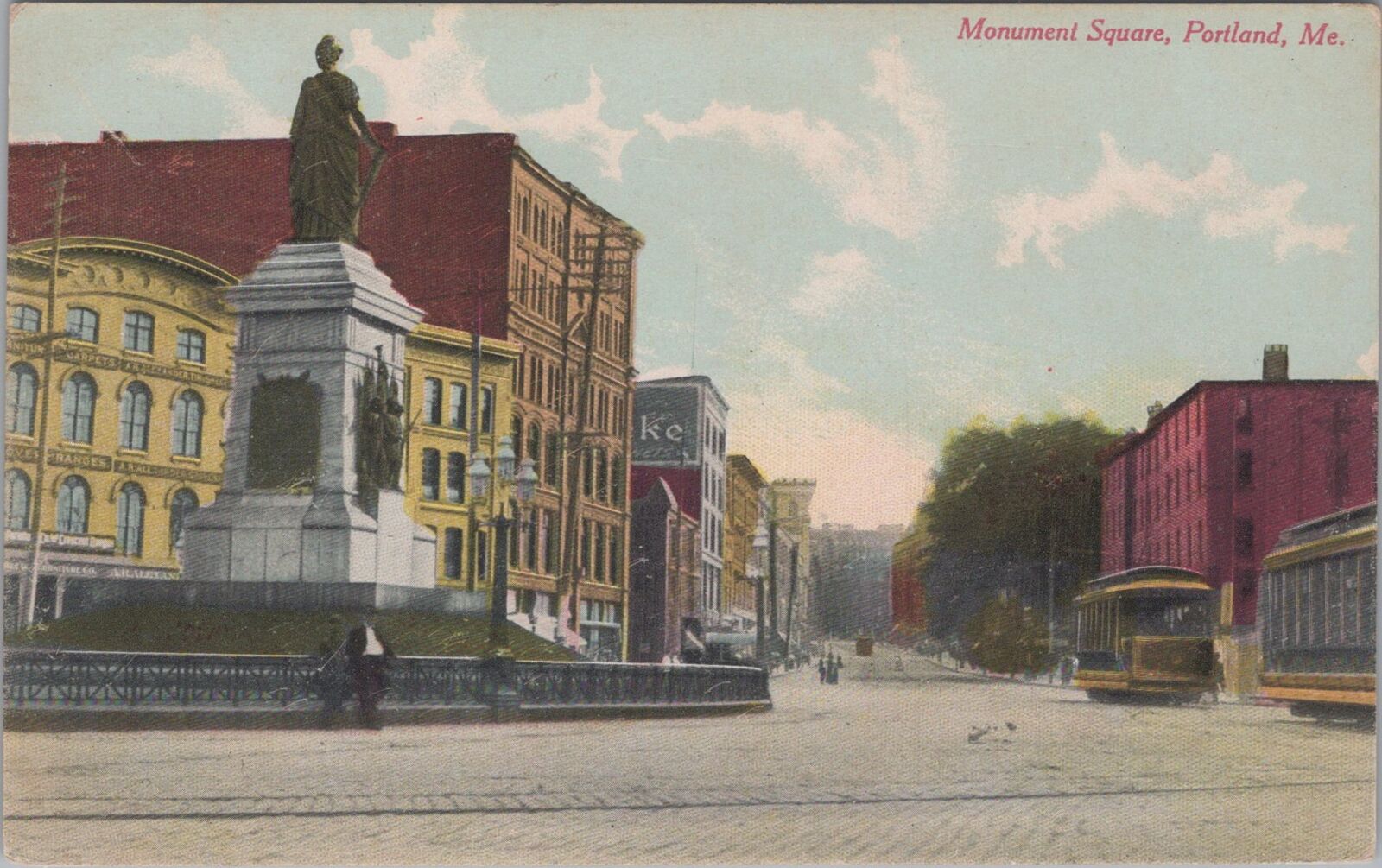 Monument Square, Portland, Maine Trolleys Unposted Postcard