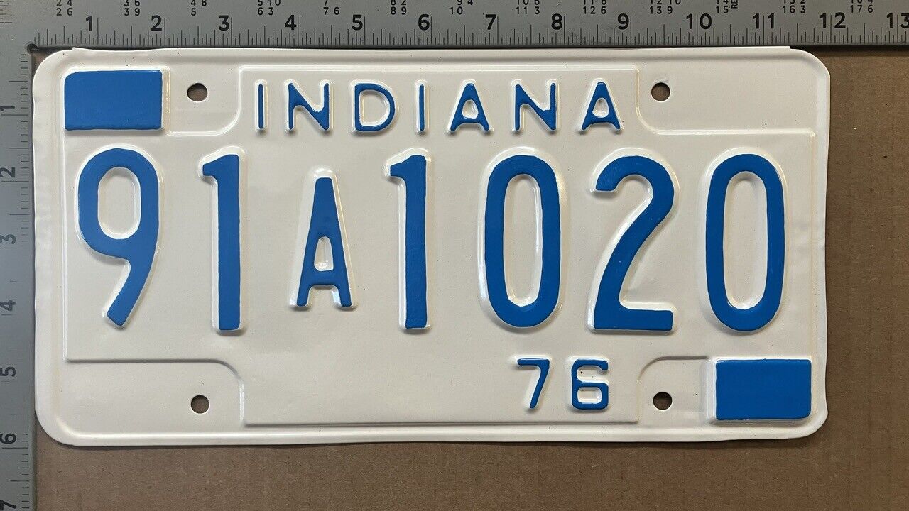 1976 Indiana license plate 91 A 1020 YOM DMV White SHOW CAR PERFECT 14401