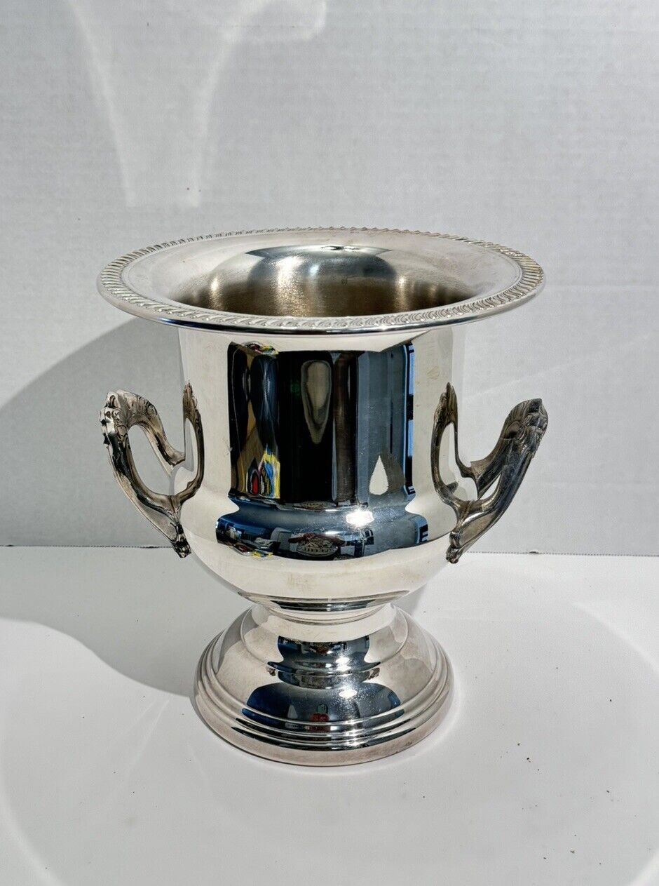 Vintage LEONARD Silver Plate 10”Champagne/Ice Bucket Trophy Footed Handle Wear