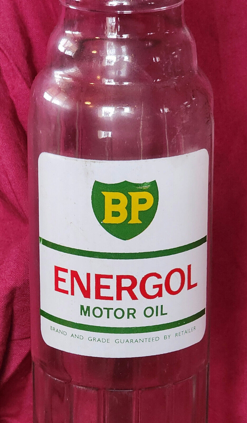 1950s Vintage BP Energol Motor Oil Glass Bottle from UK - 11.5in by 2.5in - EUC