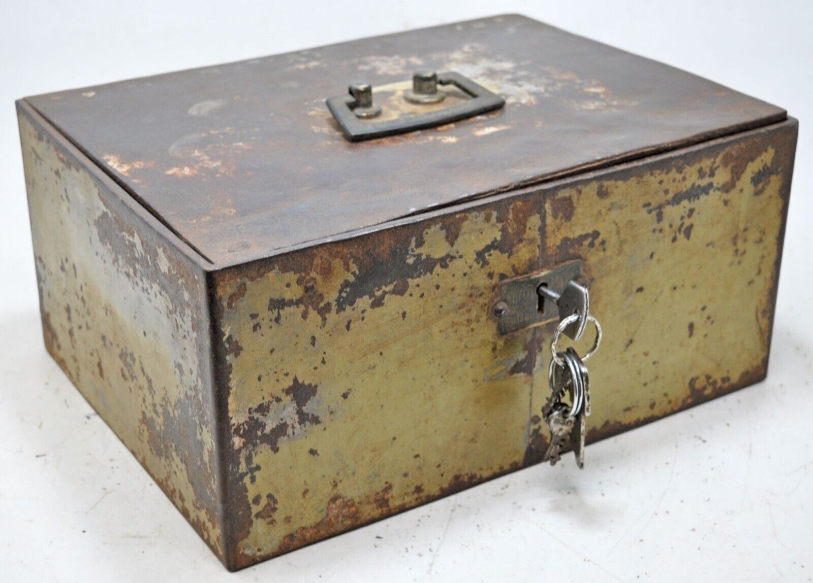 Antique Iron Small Heavy Safe Locker Cash Box Original Old Hand Crafted Working