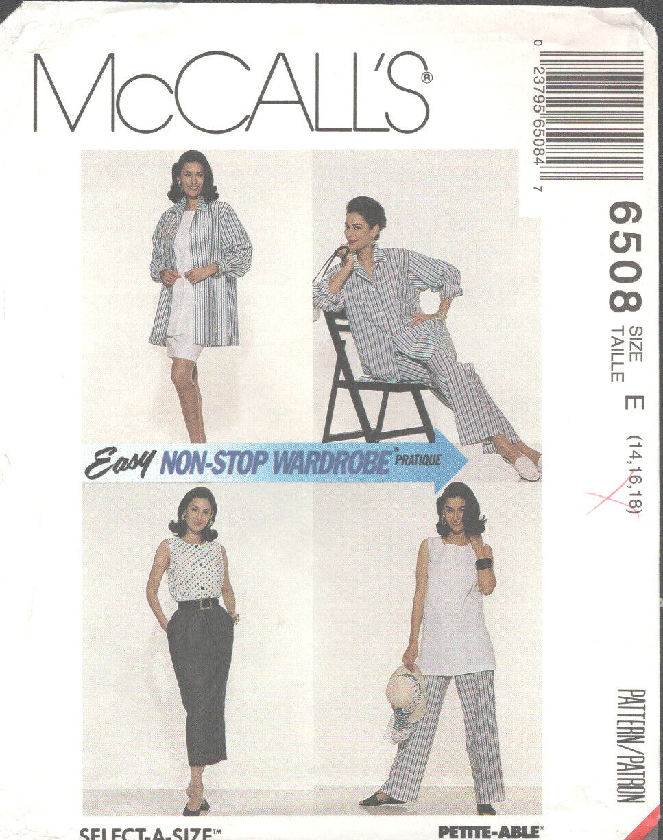 McCall's 6508 Misses Shirt, Tunic, Top, Skirts & Pants, Size 14-16-18 NEW