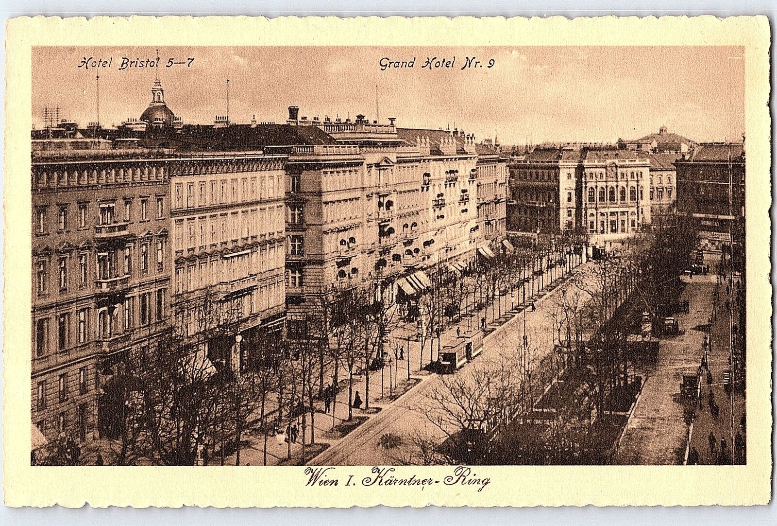 1921 Postcard Hotel Bristol Vienna Austria Karntner Ring 9 Street Trolley Car