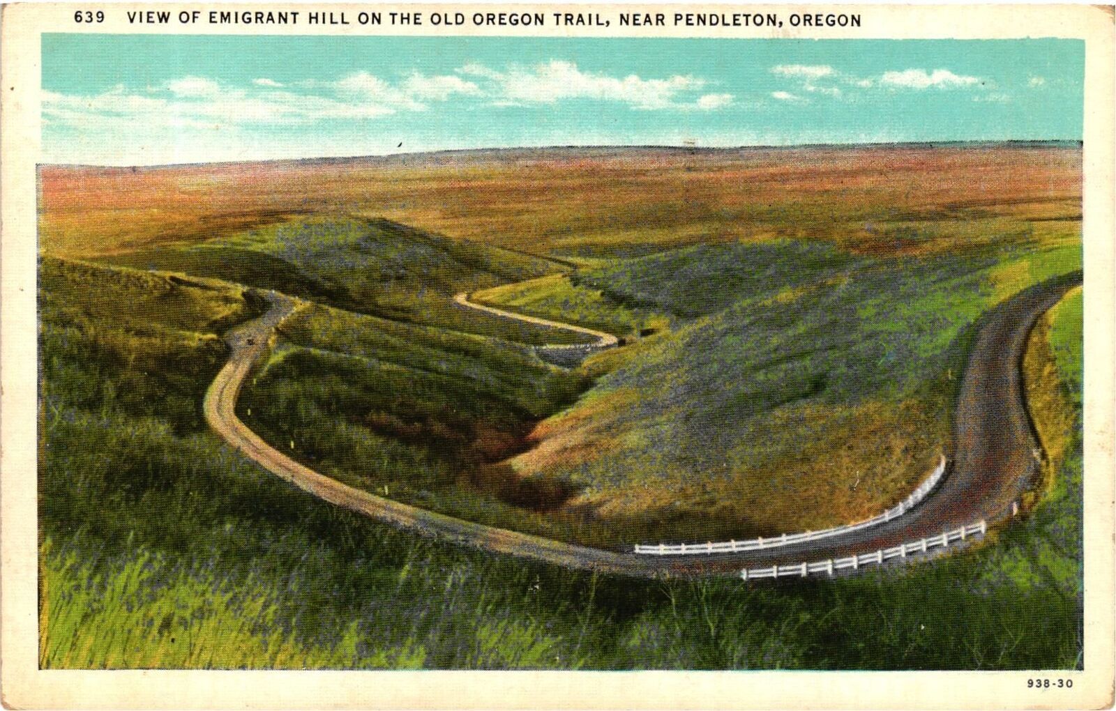 Vintage Postcard- Emigrant Hill, Old Oregon Trail, Pendleton, OR.