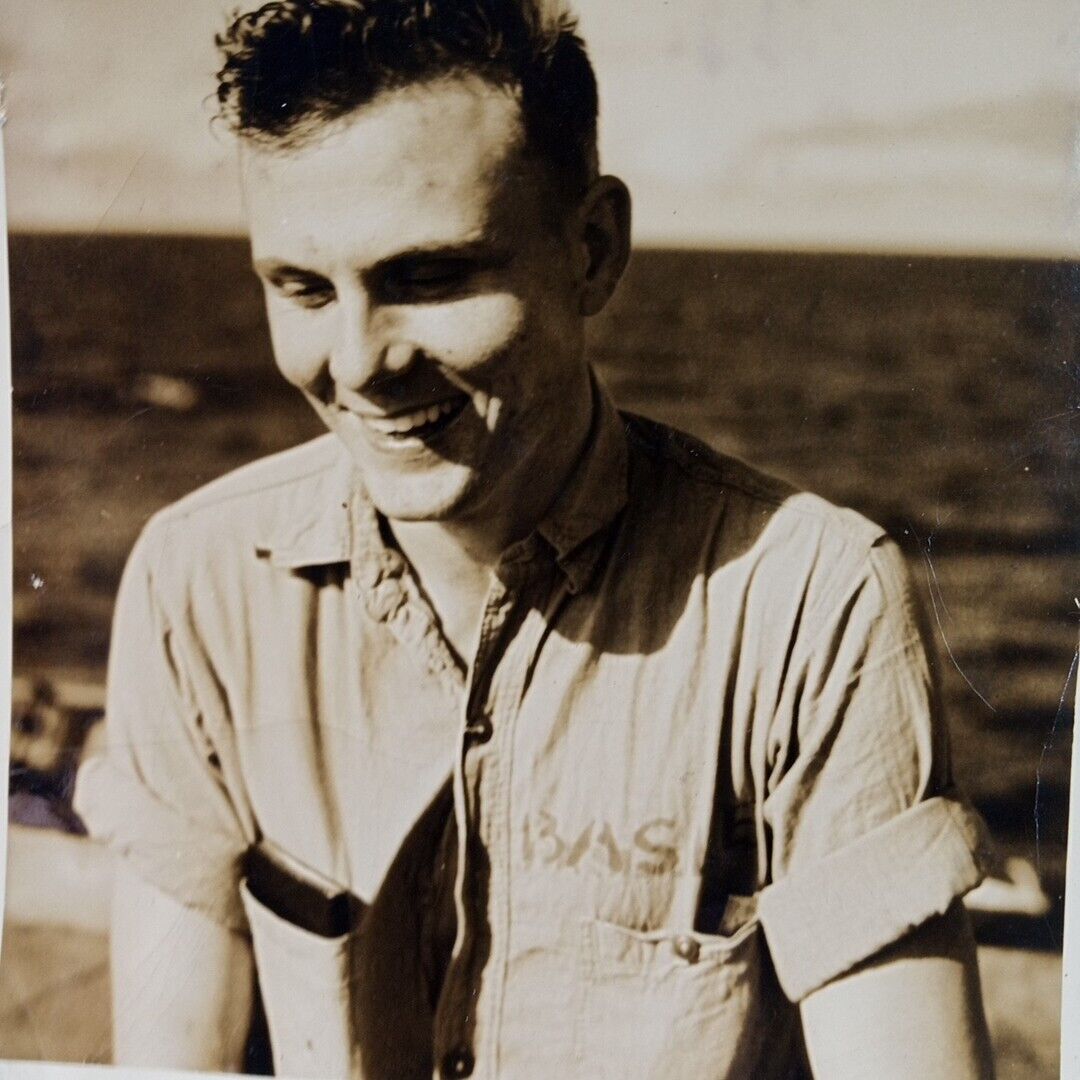 Vintage Photo Original One Of A Kind B&W Navy Sailor Smiling At Sea Nov 11, 1945
