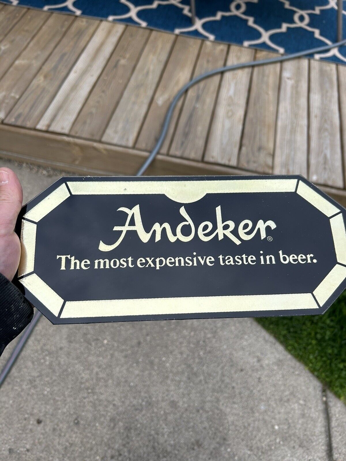 Andeker Beer Advertising Mirror Sign Black & Gold Beeco Mfg Co 5”x11.5” Mancave