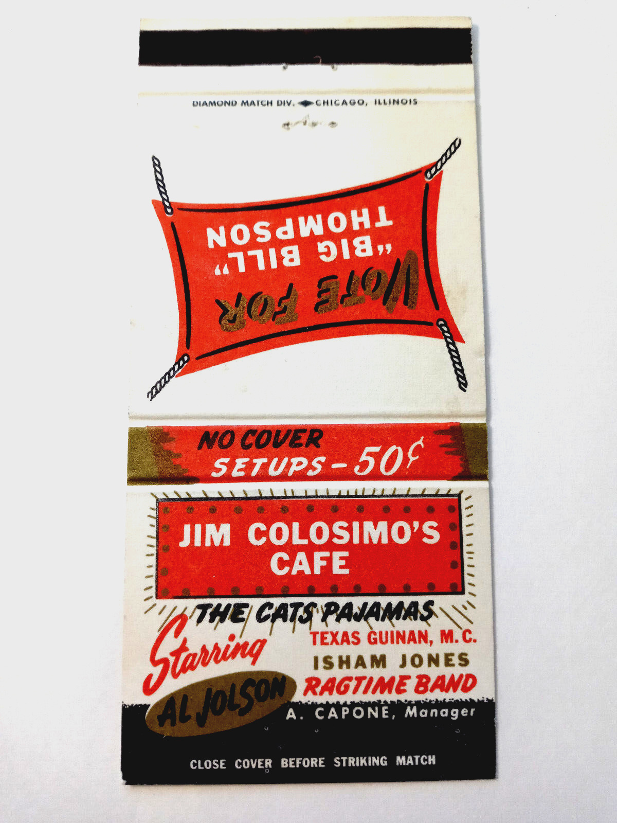 Vintage Matchbook: Jim Colosimo's Cafe, Chicago, IL (c.1960's Novelty)