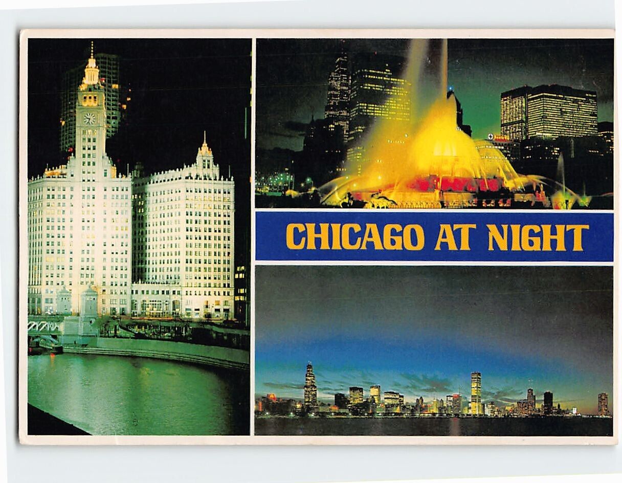 Postcard Chicago at Night, Chicago, Illinois