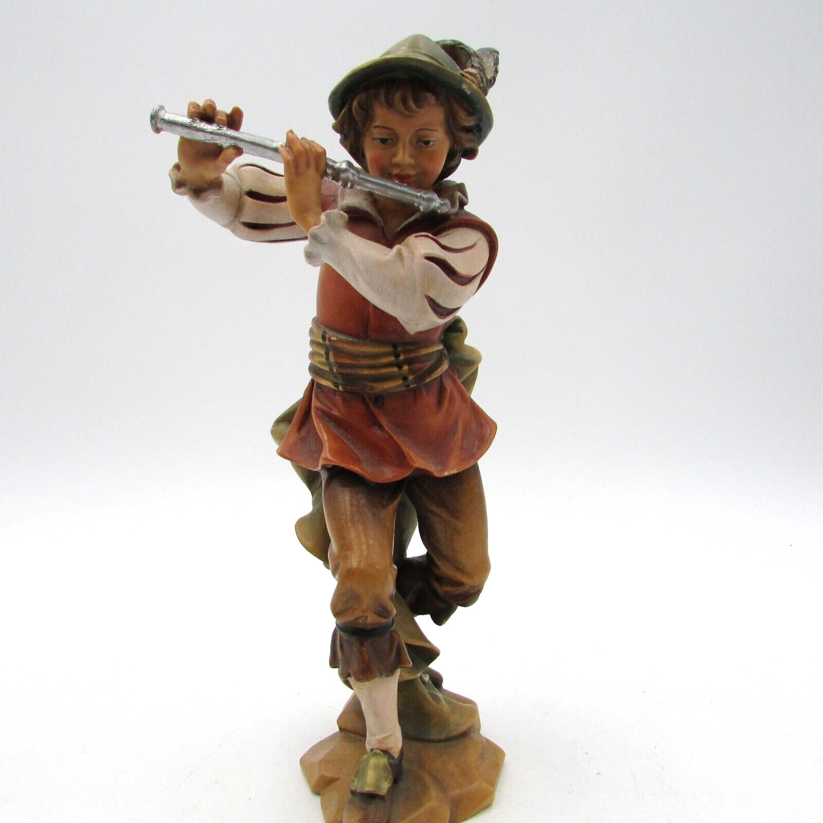 Anton Fischer German Oberammergau Hand Carved Wood Vtg Figurine Playing Flute