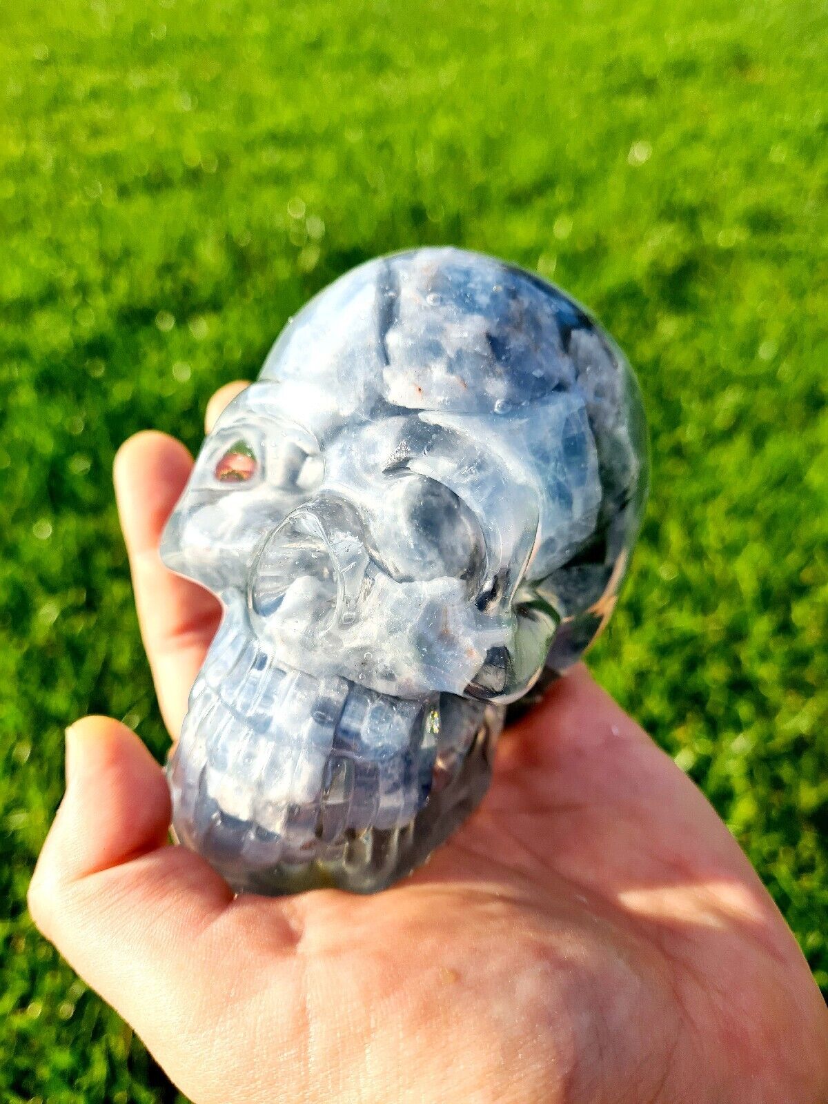 Clear your Mind Magical Crystal Skull Blue Calcite resine skull, spiritual Gift