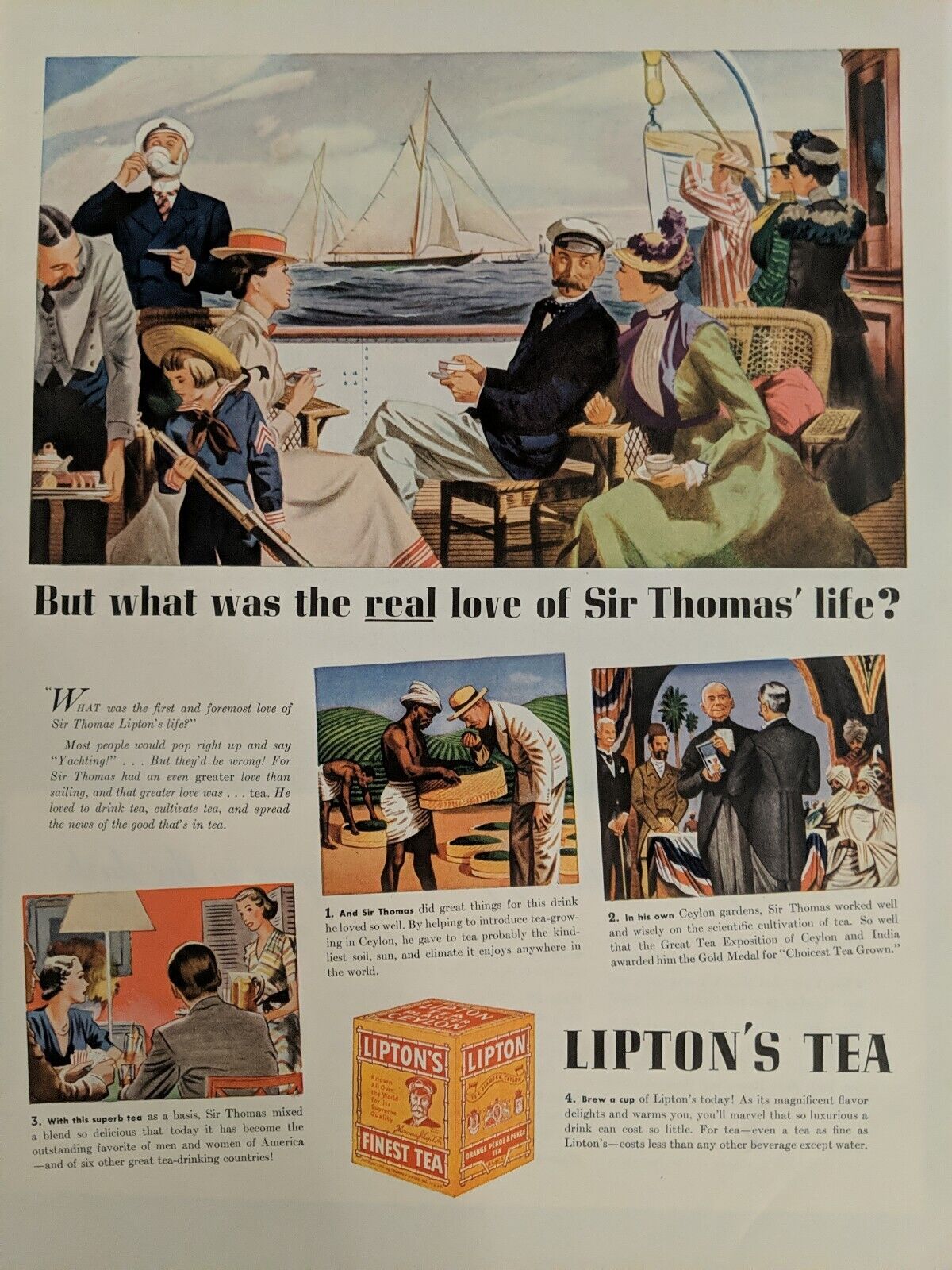 1938 vintage Lipton tea print ad. Pre world war II era.