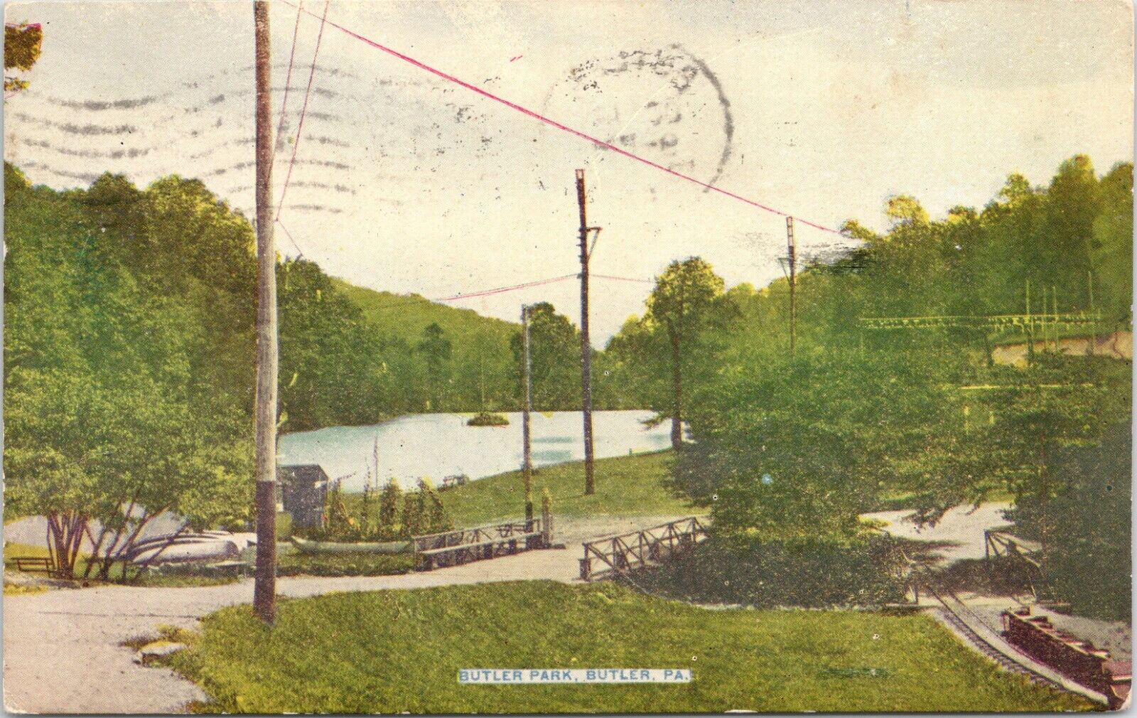 C.1910 Butler PA Bulter Park Bridge & Pond Pennsylvania Postcard 127