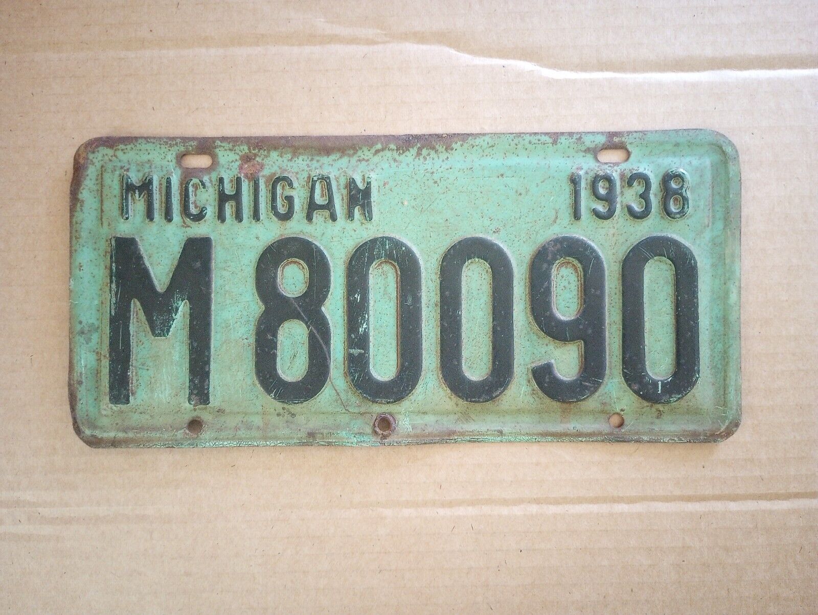 1938 Michigan License Plate # M 80090 Original
