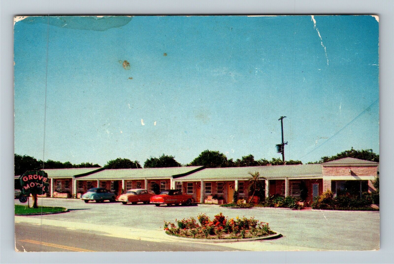 Lake Wales FL-Florida, Grove Motel, Early 1950 Cars, Antique Vintage Postcard
