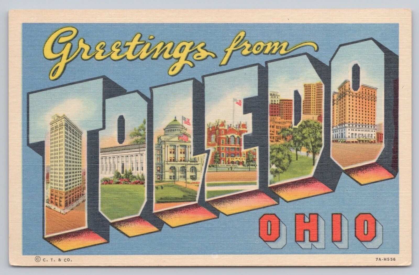 Toledo Ohio, Large Letter Greetings, Vintage Postcard