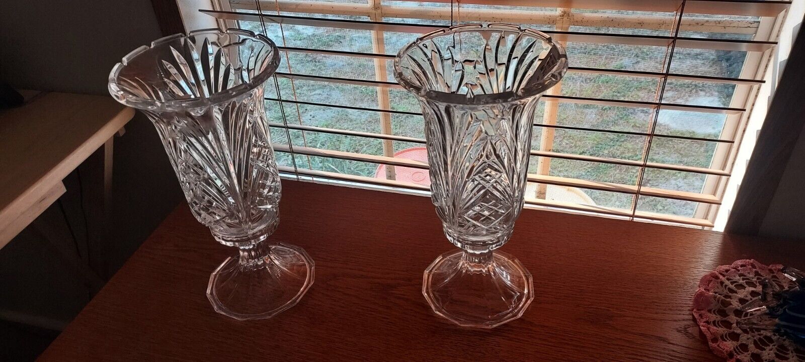 Pair of Towle Crystal Hurricanes, Candle Holders  12