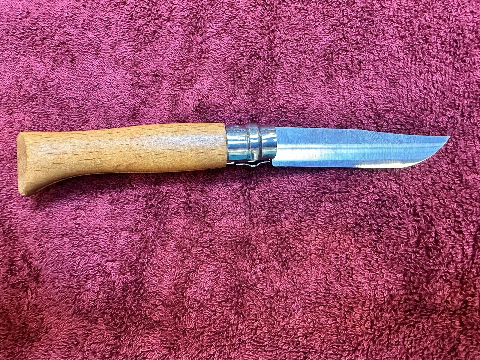 #318 Wood Handle Opinel Carbone Plain blade No. 08 Locking Knife, Beachwood