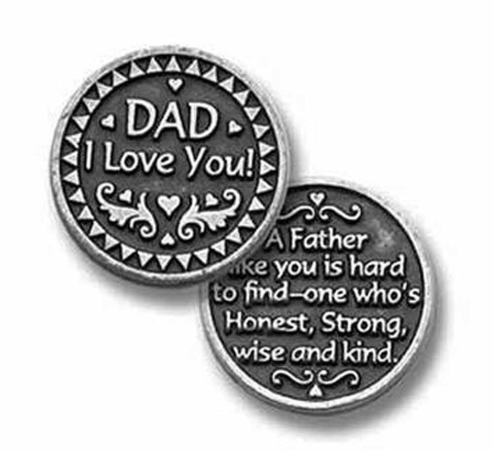 Dad I Love You Pewter Pocket Token 1 Inch NEW (PT119) W/Organza Bag