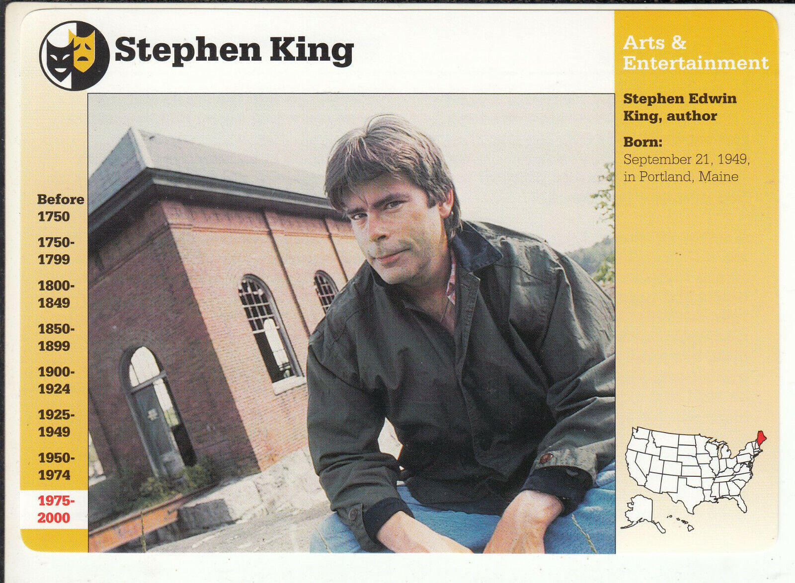 STEPHEN KING Author Writer Horror Photo 1995 GROLIER STORY OF AMERICA CARD 14-19