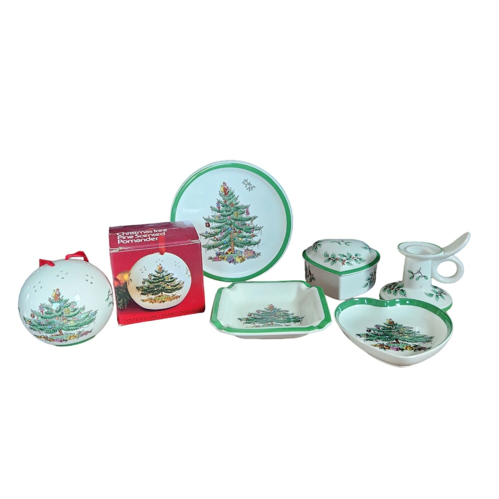 Spode Christmas Tree Trivet Trays Candleholder Pomander Trinket Box Lot