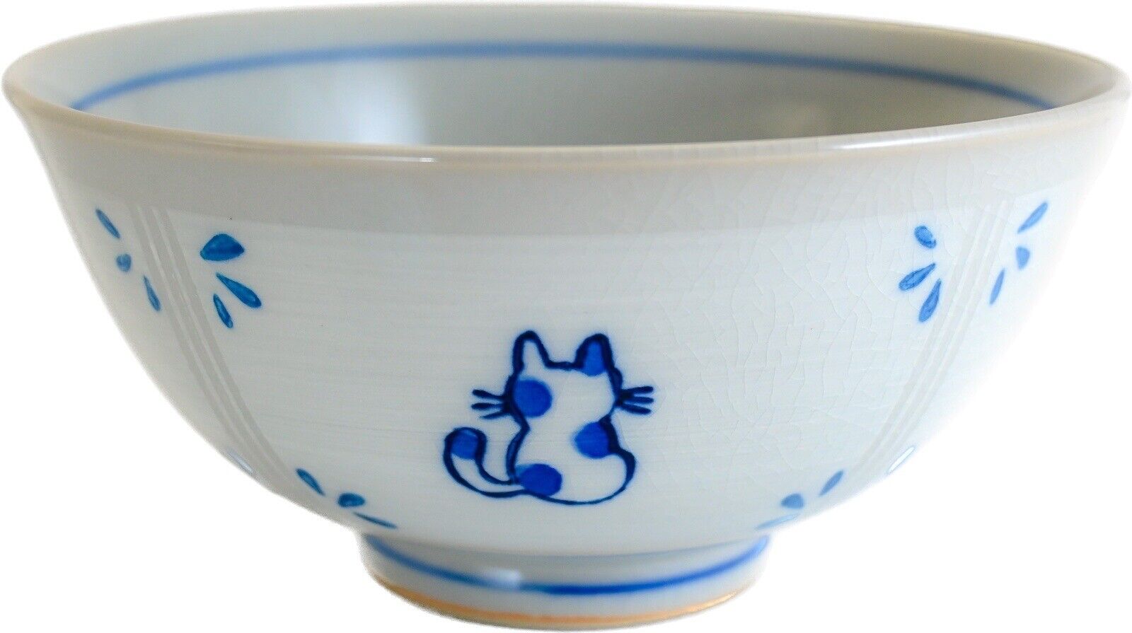 Seto ware Japanese Pottery Rice Bowl Chawan Madori Cat Blue Hand Painted Japan