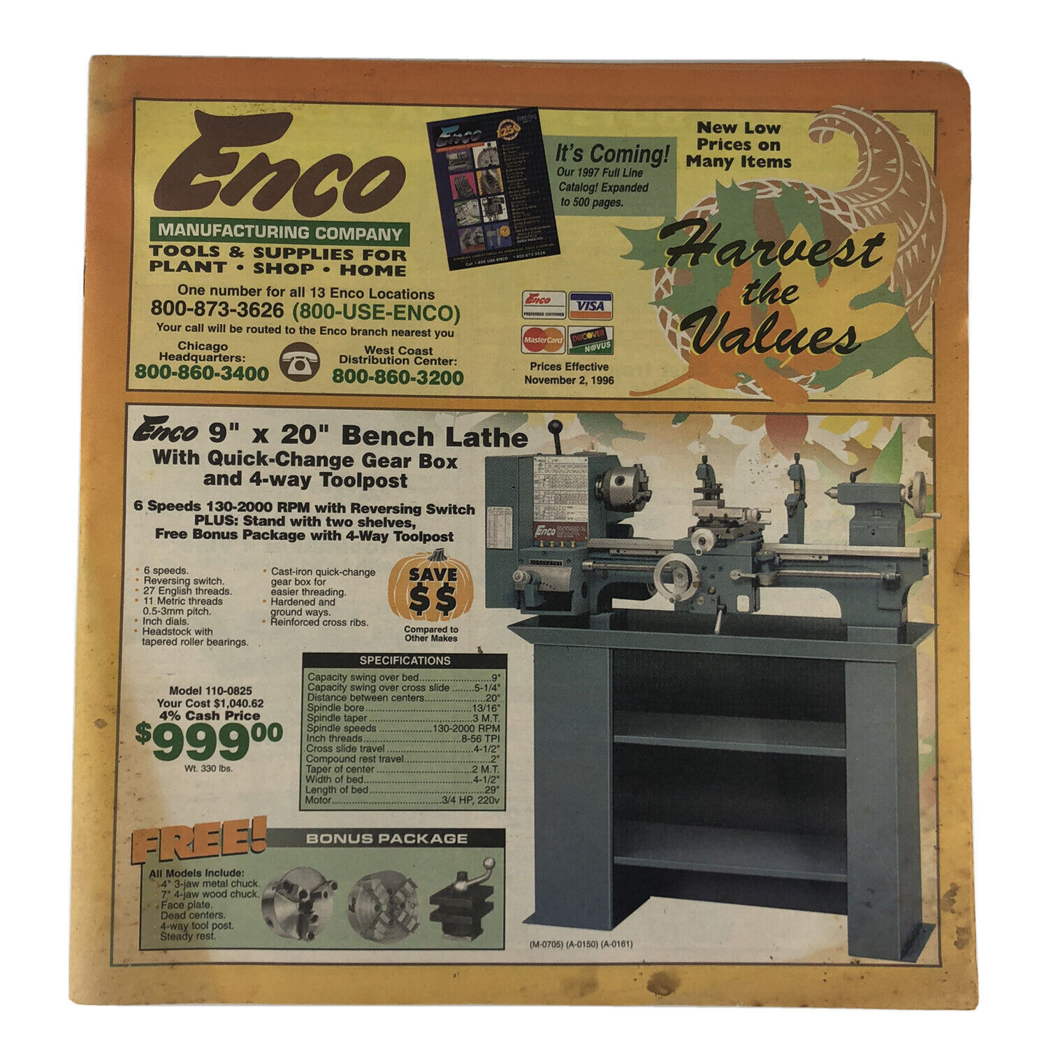 1996 ENCO Mfg Co Vintage Lathe & Tools Catalog 13 Locations 63 Pages