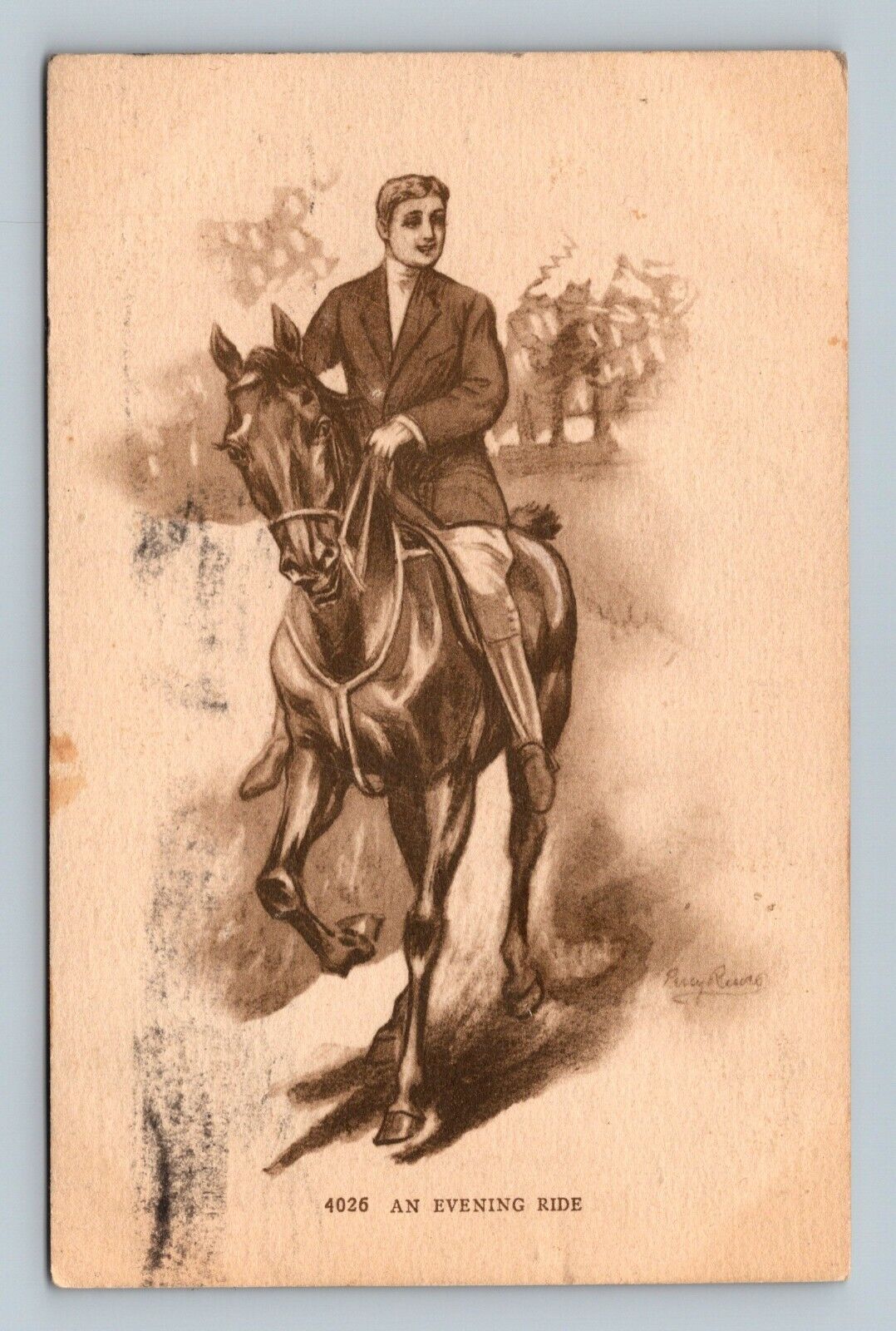 An Evening Ride Horses Postcard POSTED 1909