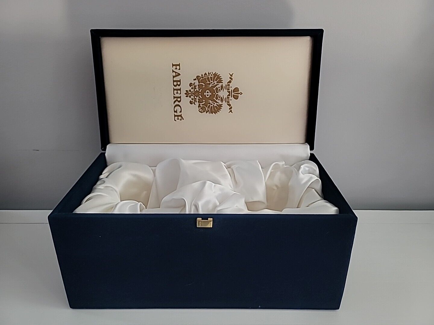 Original FABERGE Blue Velvet Silk Presentation Box Case for Pair Whiskey Glasses