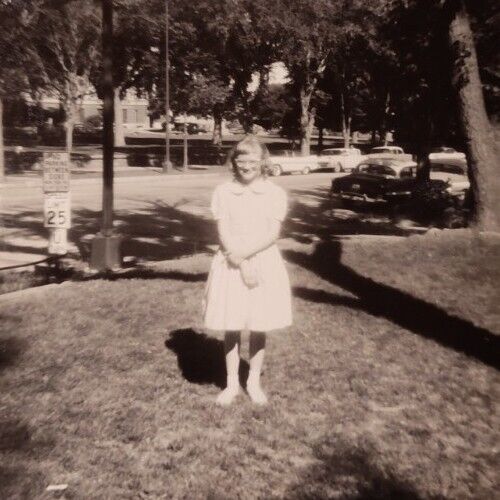 SD South Dakota 1950s Photo Girl Lawn Town St. Signs B&W Pierre Development Vtg