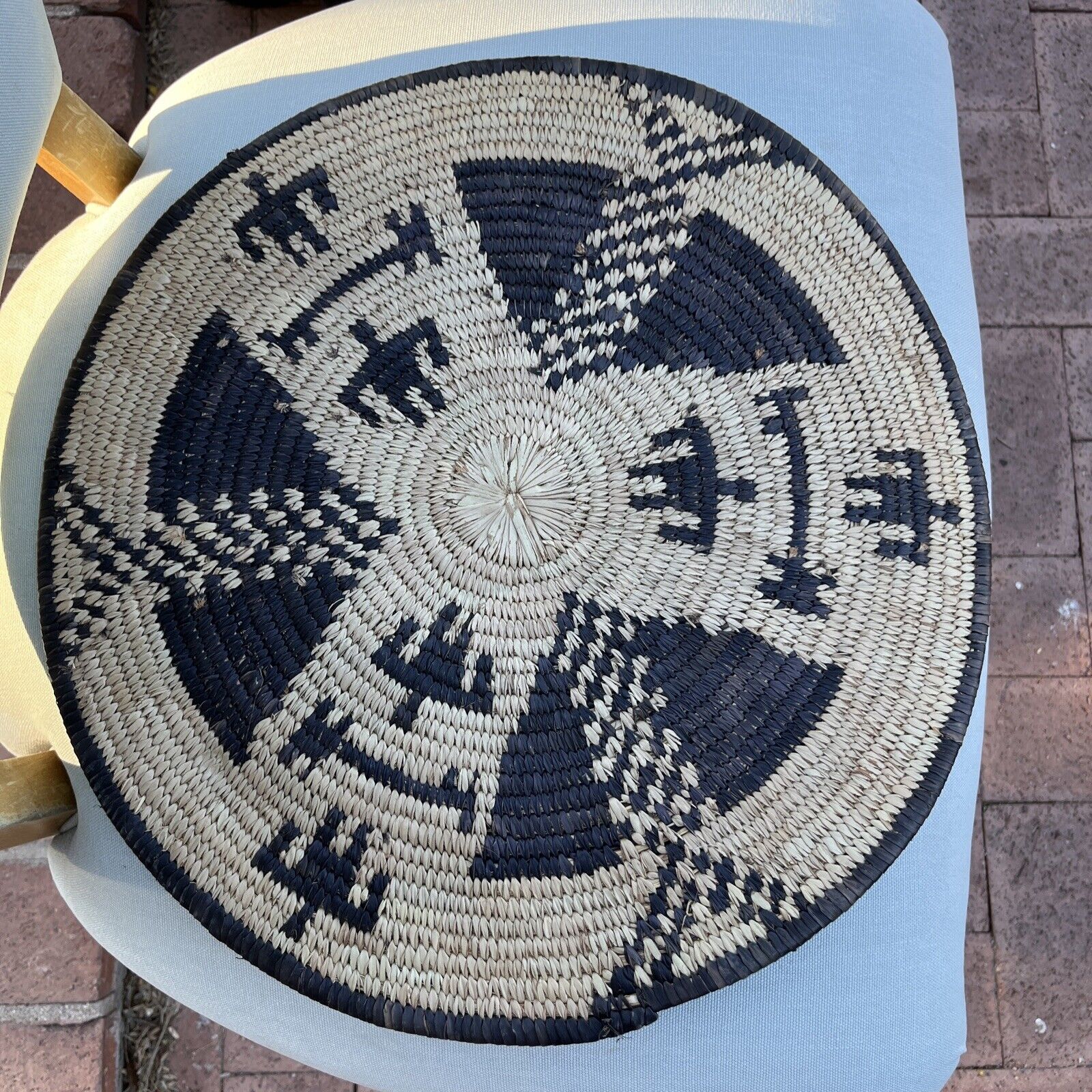 Vintage Hand Woven Flat Basket Native American? African? 16in