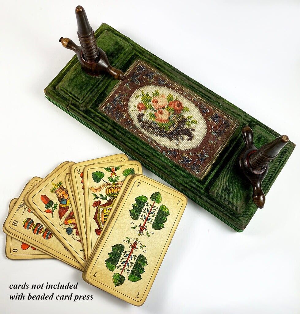Antique Victorian Era Beaded, Beadwork Playing Card Press, Also Flower Press