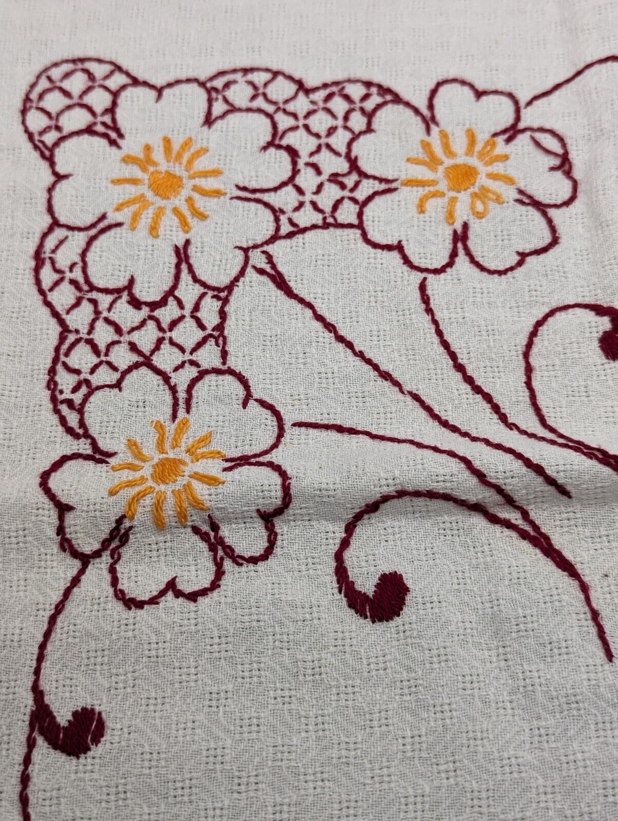 Vintage Hamd Embroidered Floral Large Kitchen Towel Small Table Cloth