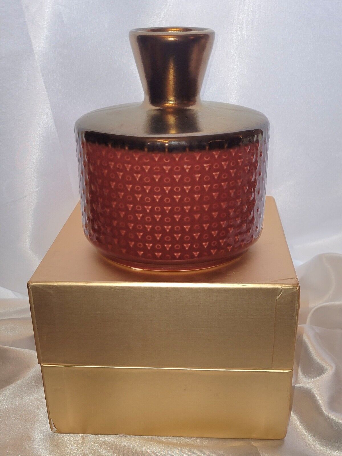 Vintage Raku Vase Burgundy/ Bronze Made In China 4.5\