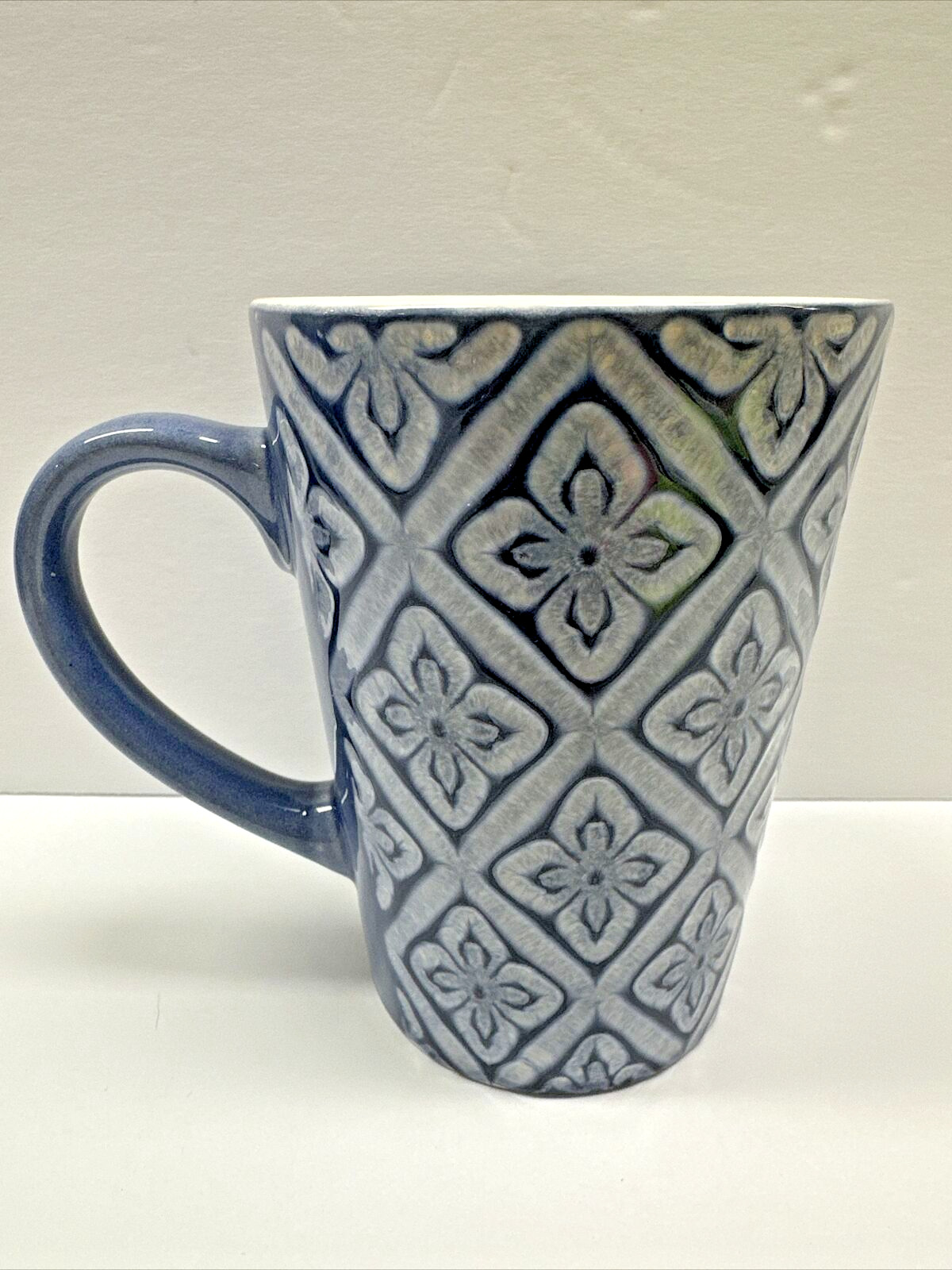 OverAndback Colombia Blue Embossed Pattern 16 oz. Coffee Mug/Cup Stoneware #4