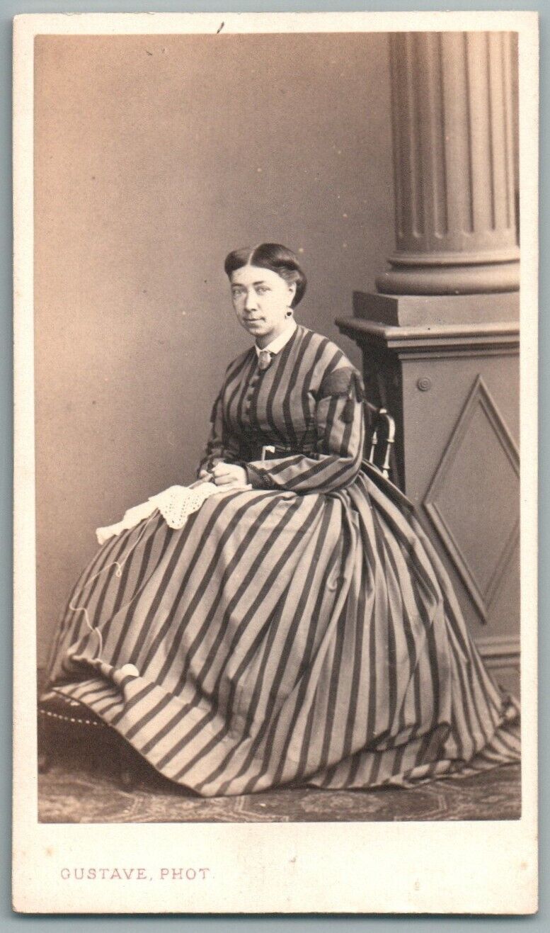 1870 CDV Women in Couture Wearing Beautiful Dress. Photo by Gustave Le Mans. Sewing