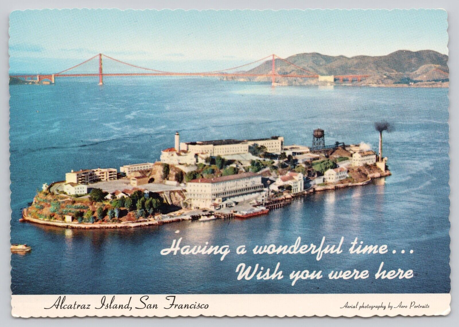 Postcard CA Alcatraz Island Wish You Were Here San Francisco Scallop 4x6 UNP a2