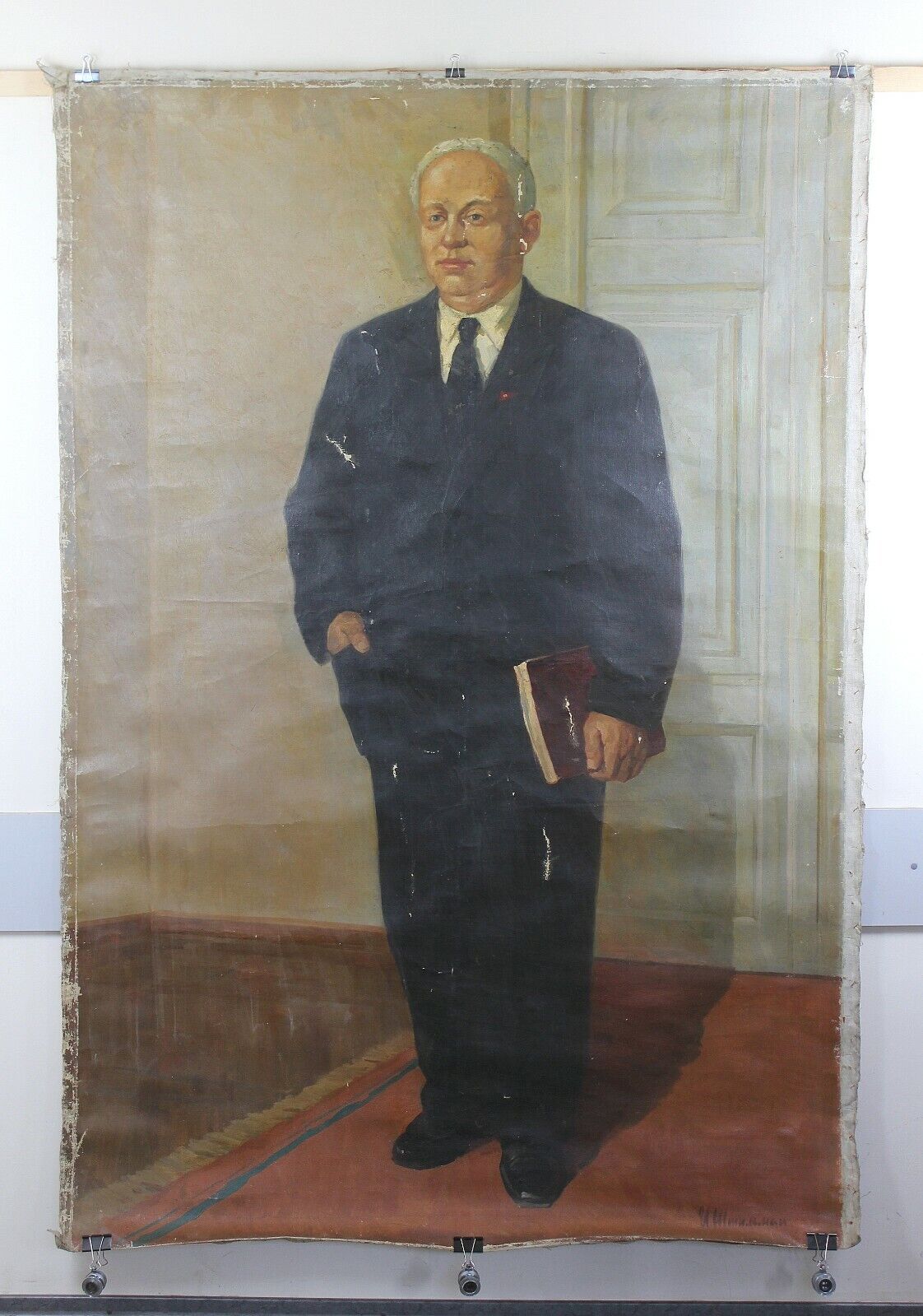 Soviet vintage portrait - Oil on Canva Nikita Khrushchev communist leader USSR