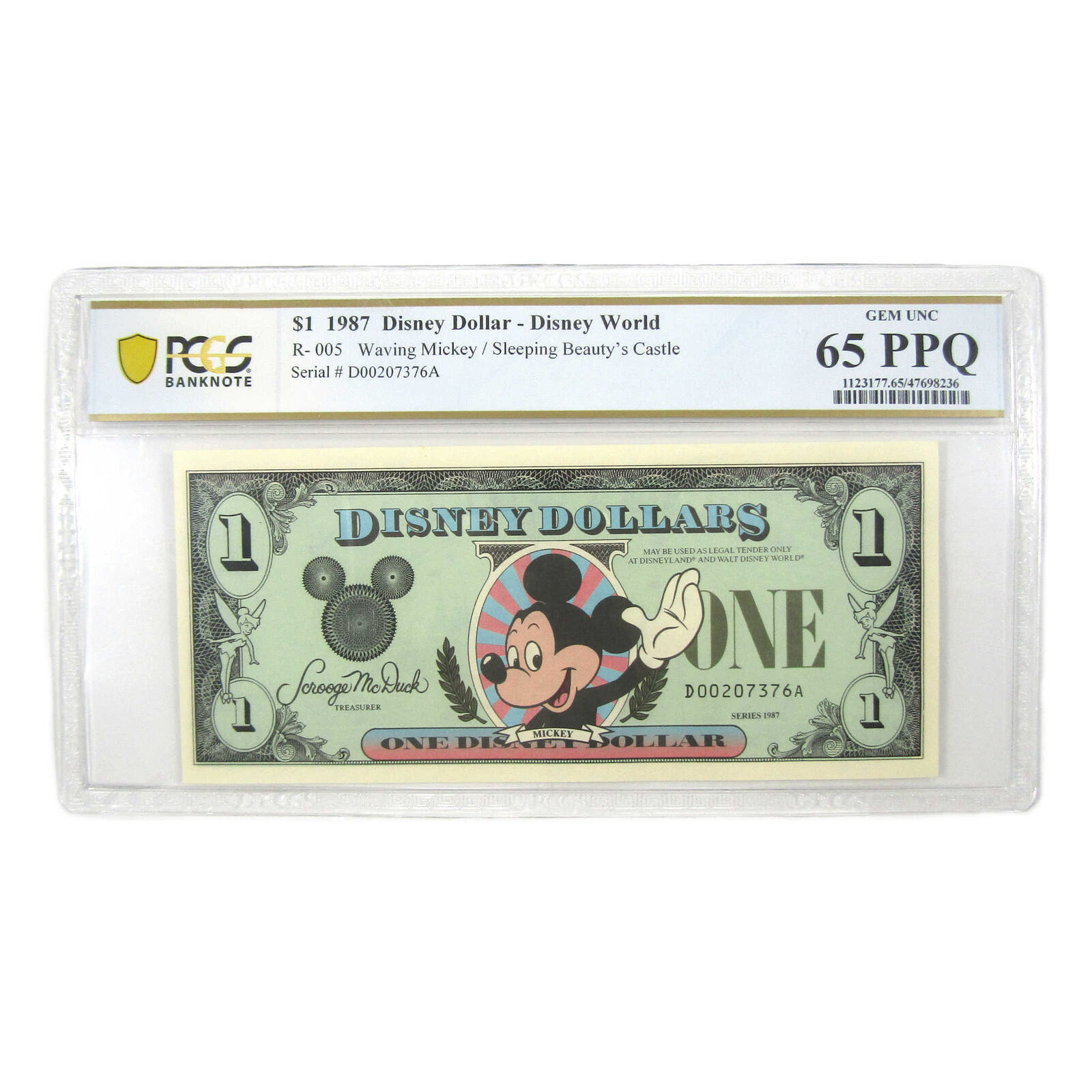 1987 Waving Mickey Disney Dollar Gem Unc 65 PPQ PCGS SKU:I9531