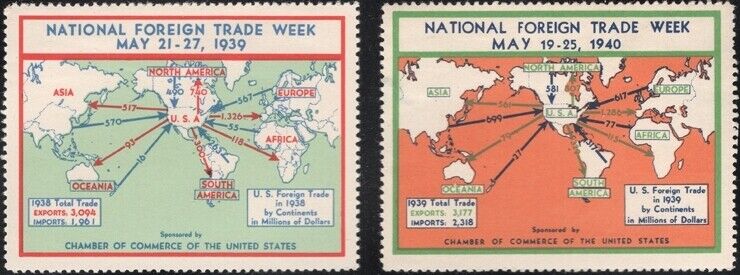 U.S., 1939. U.S. Chamber of Commerce, Nat\'l Forign Trade Week, Stamps