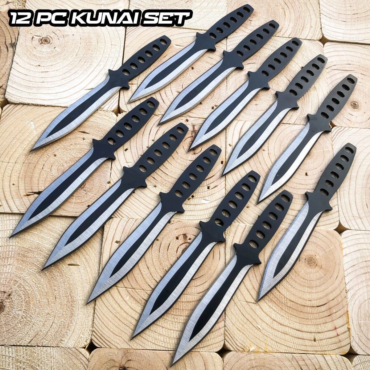 12 PC Full Tang Tactical Ninja Throwing Blade Knife Kunai Ninjutsu Knives Set