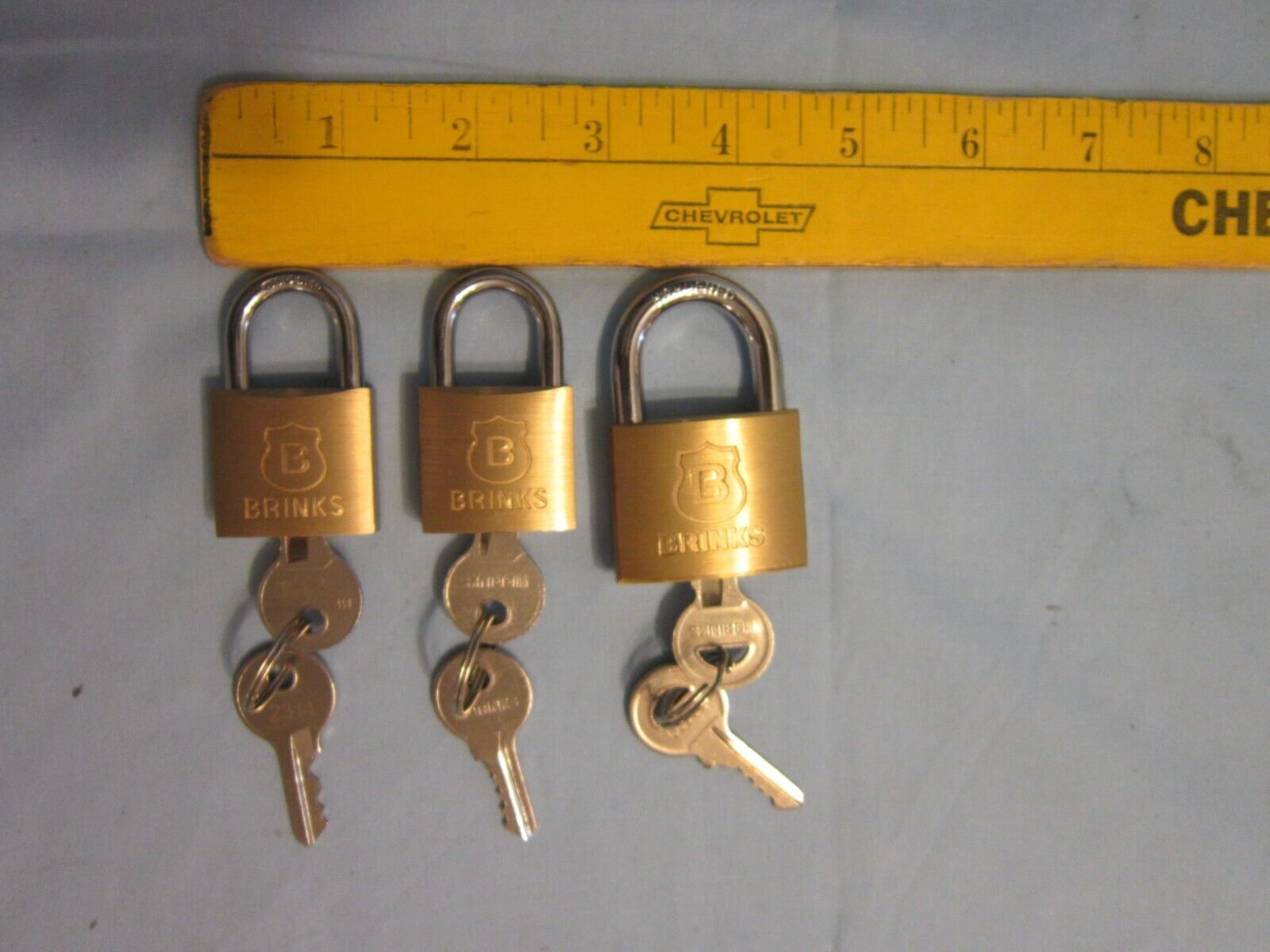 NEW   Three (3) BRINKS Solid Brass Keyed Padlocks, Never Used