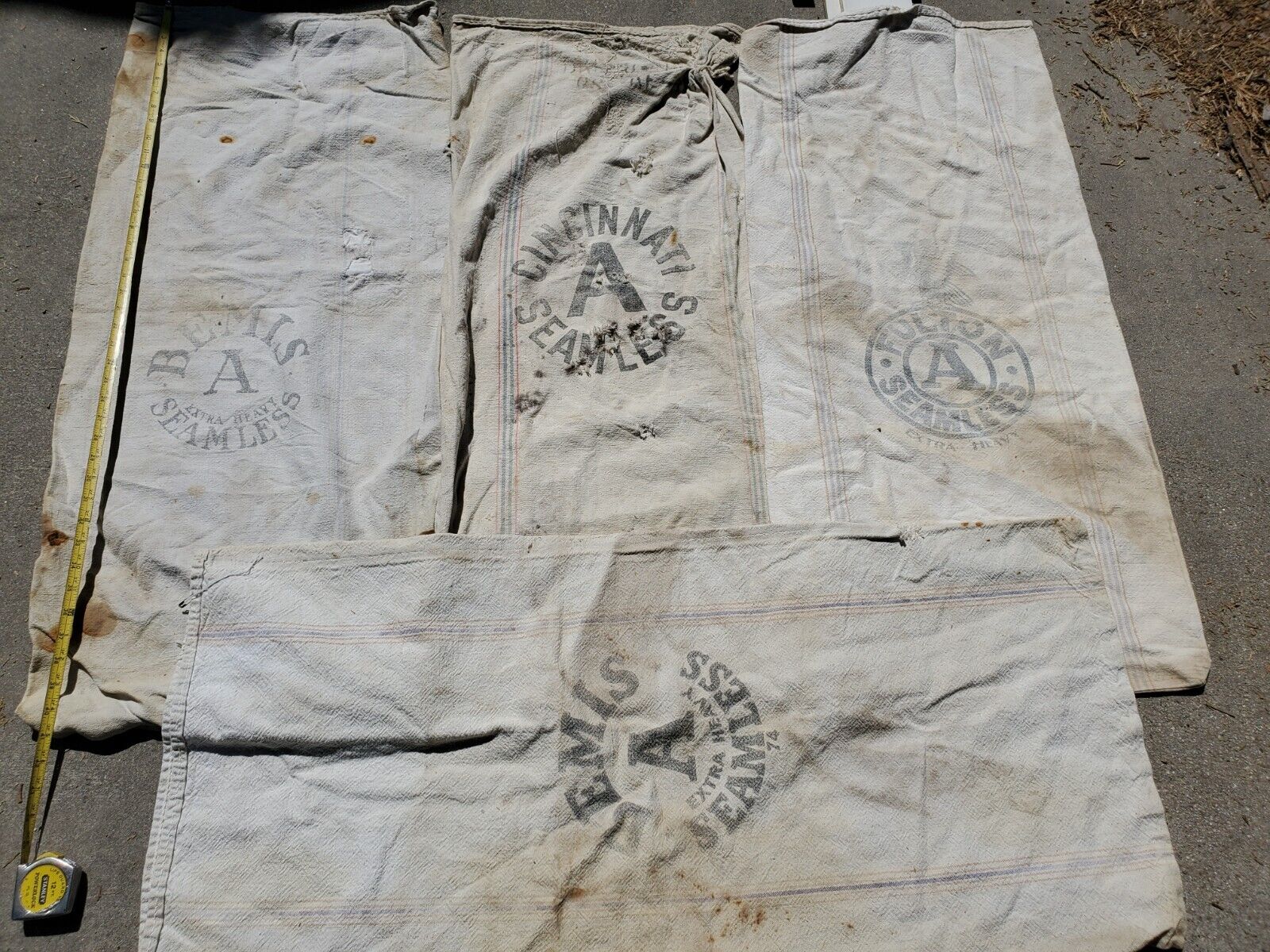 4 Vintage Bemis, Fulton, Cincinnati Canvas Feed Bags