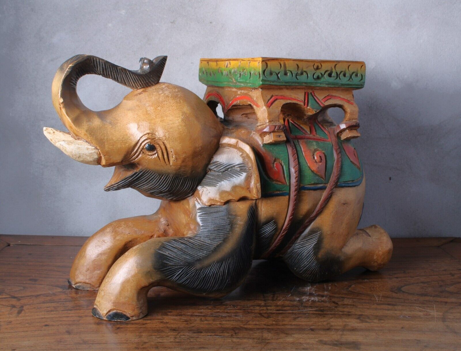 Unique Hand-Carved Elephant Plant Stand/Side Table - Symbol of Good Luck